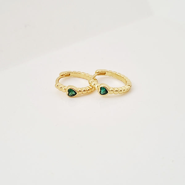 EMERALD HEART MINI HOOP EARRINGS