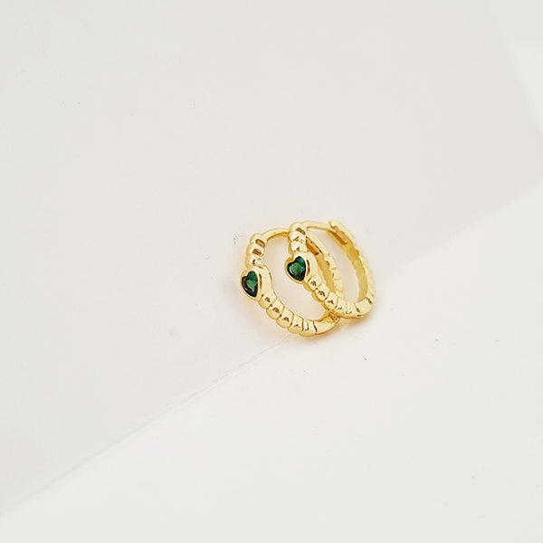 EMERALD HEART MINI HOOP EARRINGS