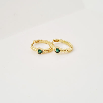 EMERALD HEART MINI HOOP EARRINGS
