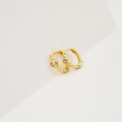 DIAMOND HEART MINI HOOP EARRINGS