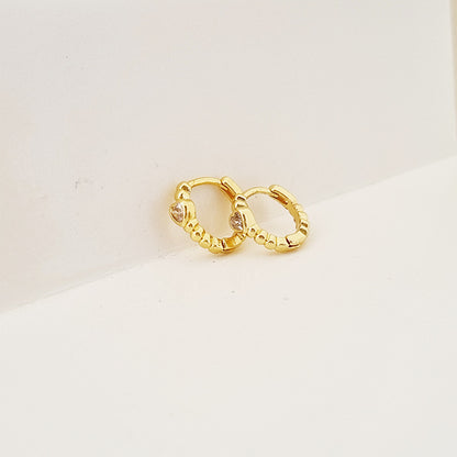 DIAMOND HEART MINI HOOP EARRINGS