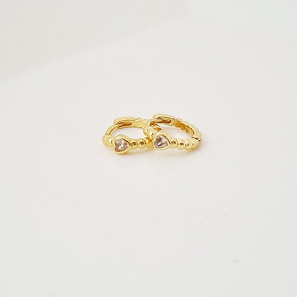 DIAMOND HEART MINI HOOP EARRINGS