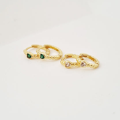 DIAMOND HEART MINI HOOP EARRINGS