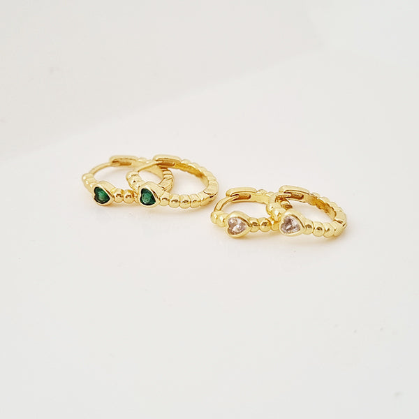 DIAMOND HEART MINI HOOP EARRINGS