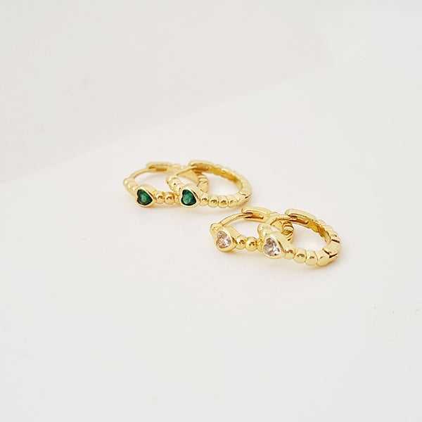 EMERALD HEART MINI HOOP EARRINGS